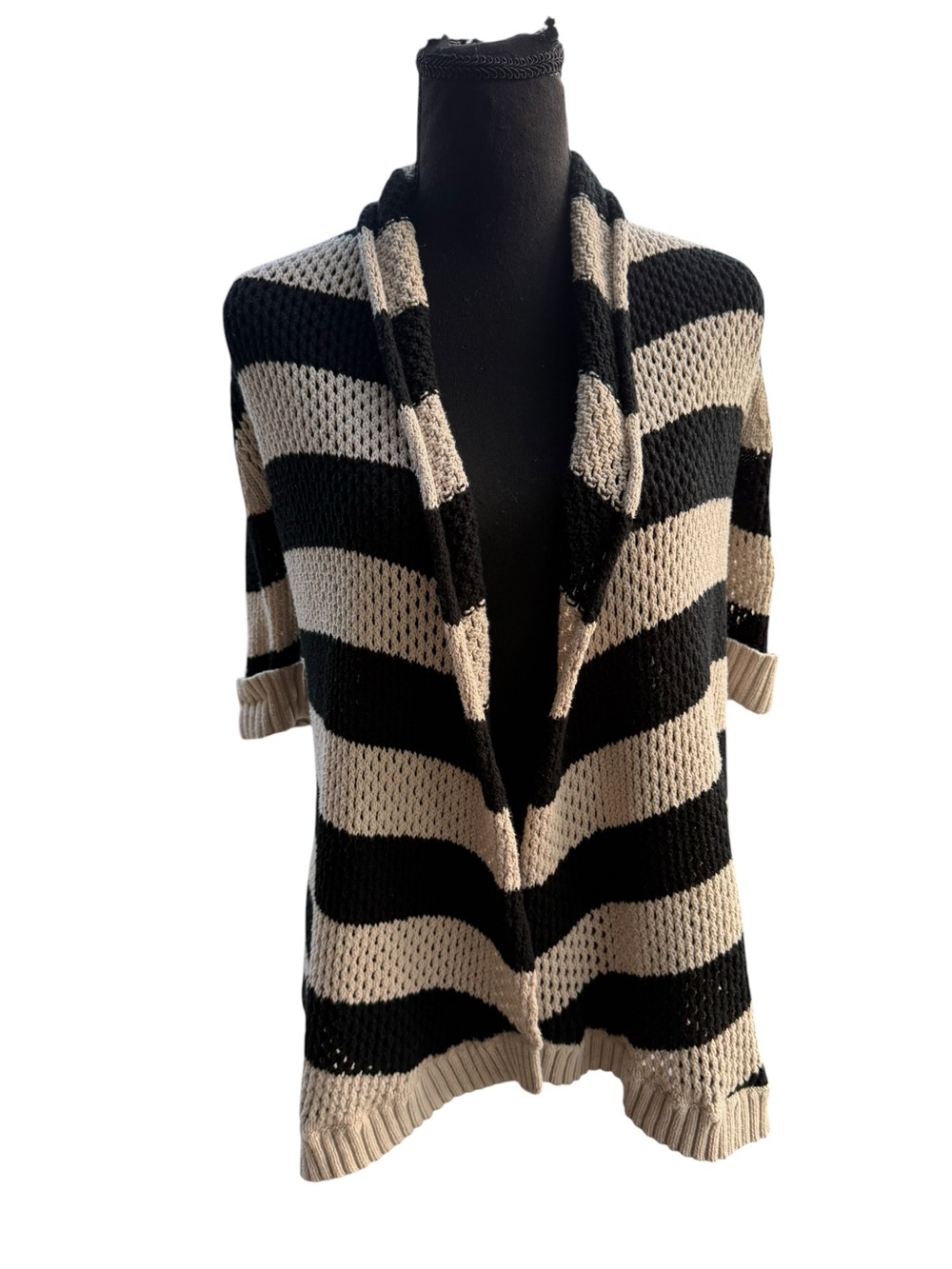 Xhilaration Black and Cream Striped Open Cardigan